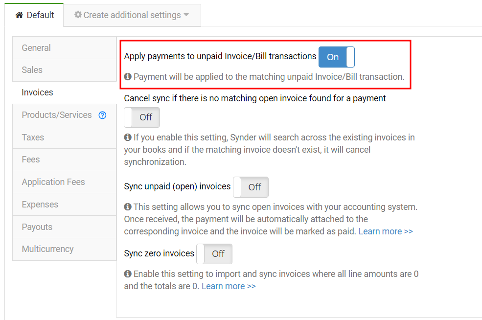 Synder Apply payments to unpaid Invoice/Bill transactions