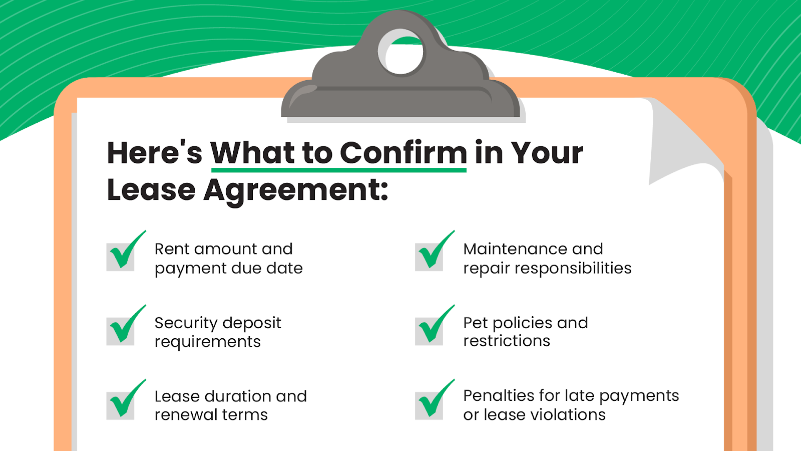 What to confirm in your lease agreement for landlord-tenant laws in PA. 