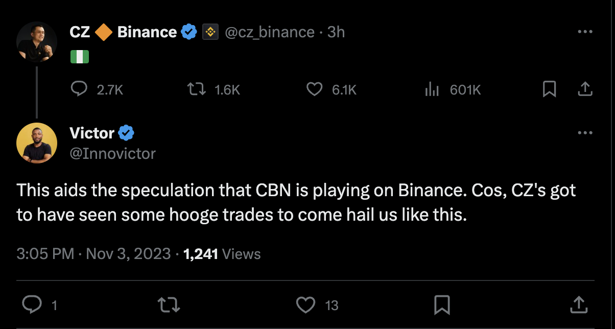 Binance Nigéria, CBN, Naira