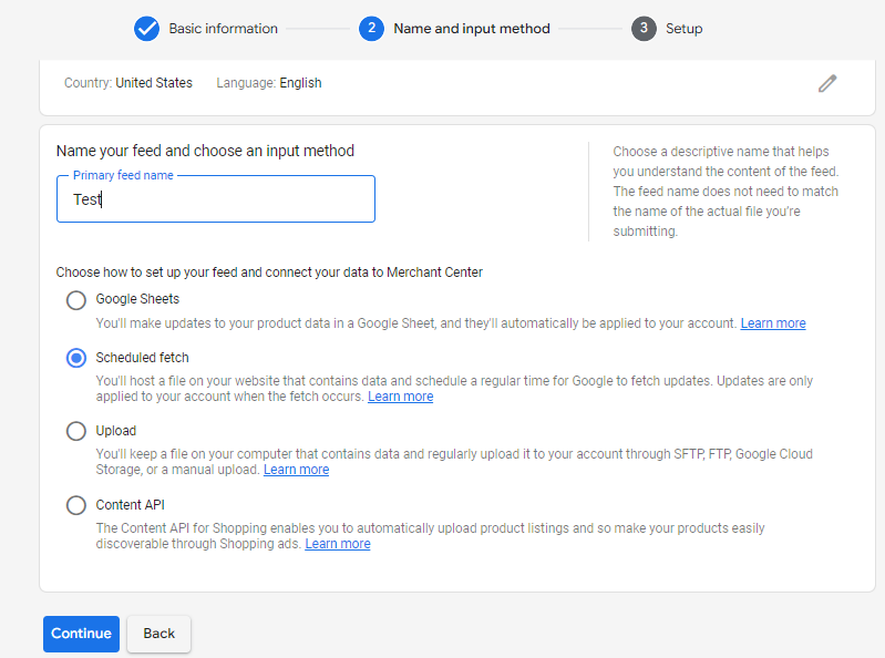 Google Merchant Center upload options