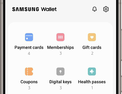 Various categories in the Samsung Wallet app