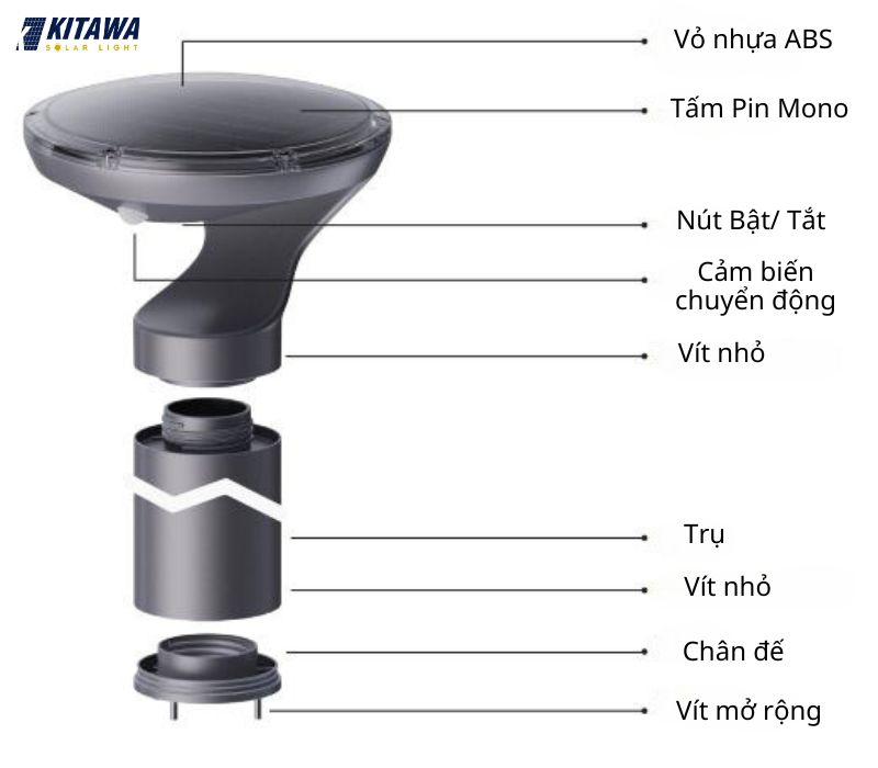 đèn trụ sân vườn năng lượng mặt trời 1,5W Kaiyo - KY.1,5