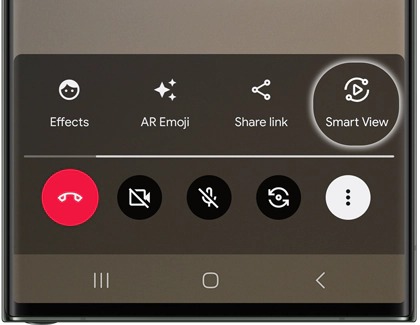 Smart View feature highlighted within Google Meet call interface