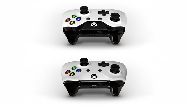 a picture showing both Bluetooth and non-Bluetooth Xbox controllers