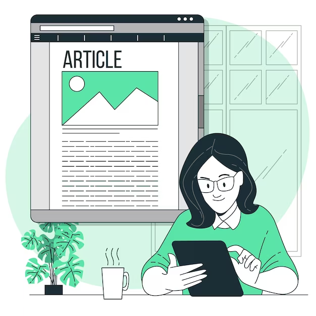 Illustration of a Girl Checking an Article Online