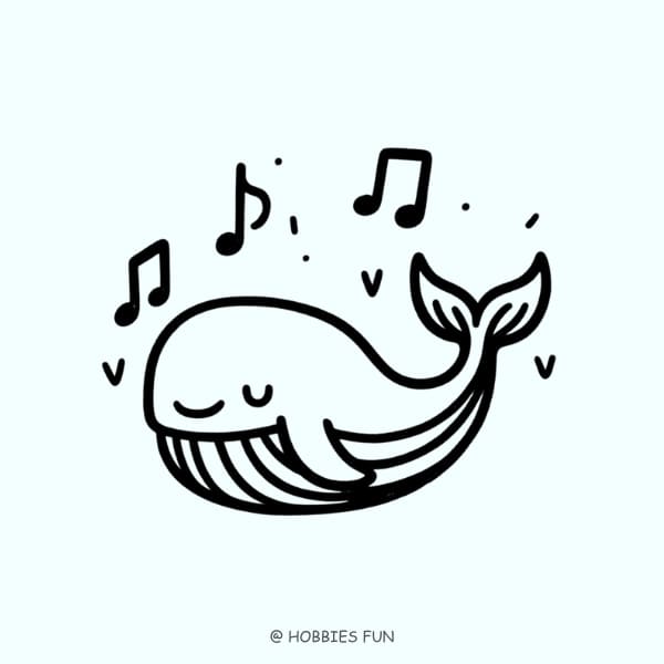 kawaii cute whale drawing, Singing Whale