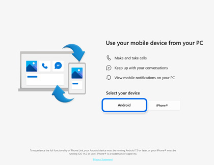 Android highlighted in the Phone Link companion app on a Windows 11 PC