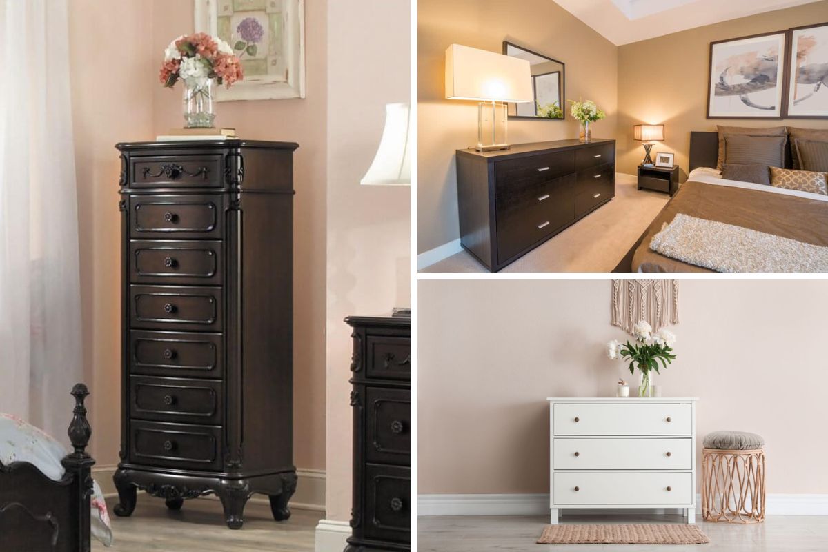 A collage of different types of dresser.