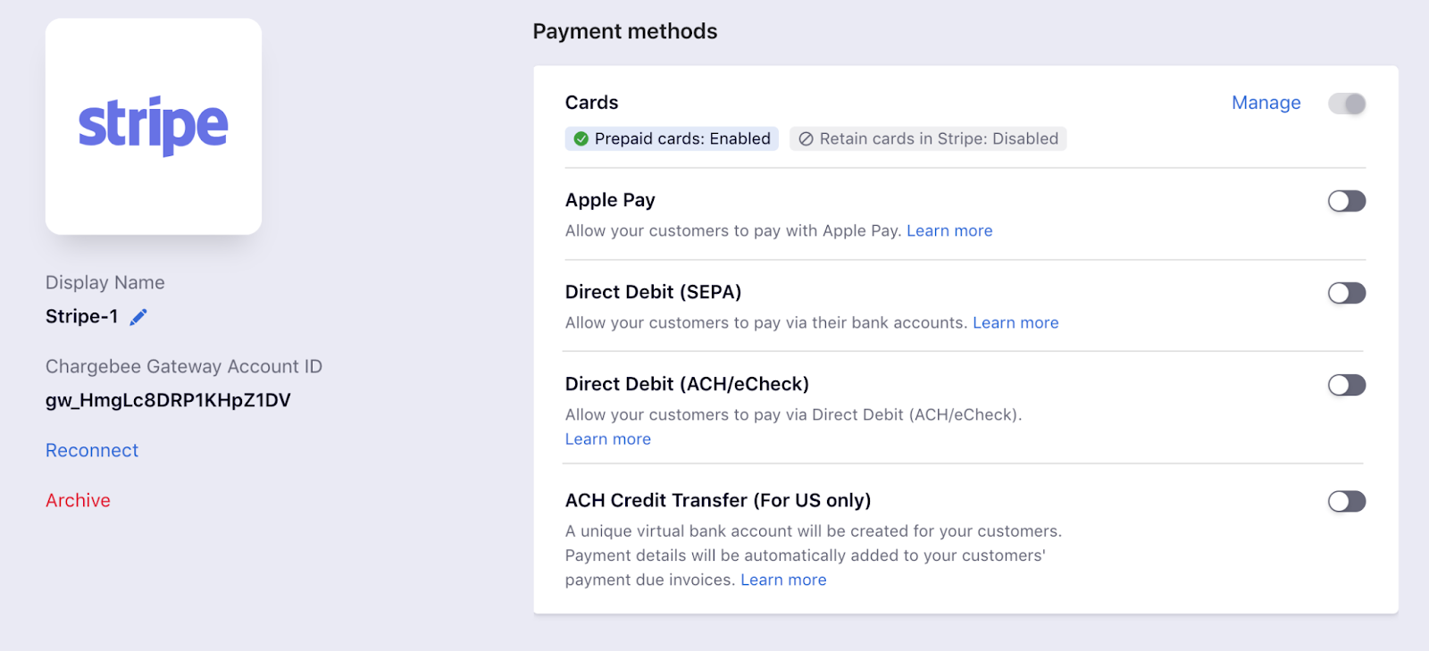Configuring Stripe payments in Chargebee
