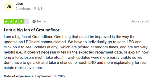 A four-star Groundfloor review from someone who is a “big fan of Groundfloor.” 