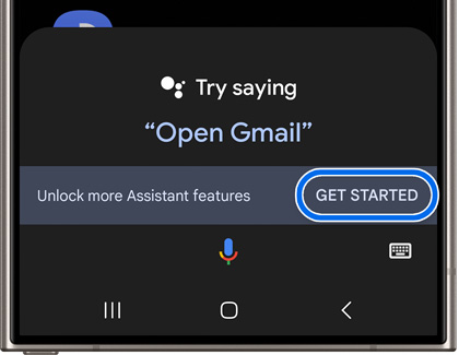 GET STARTED highlighted on the Google Assistant app