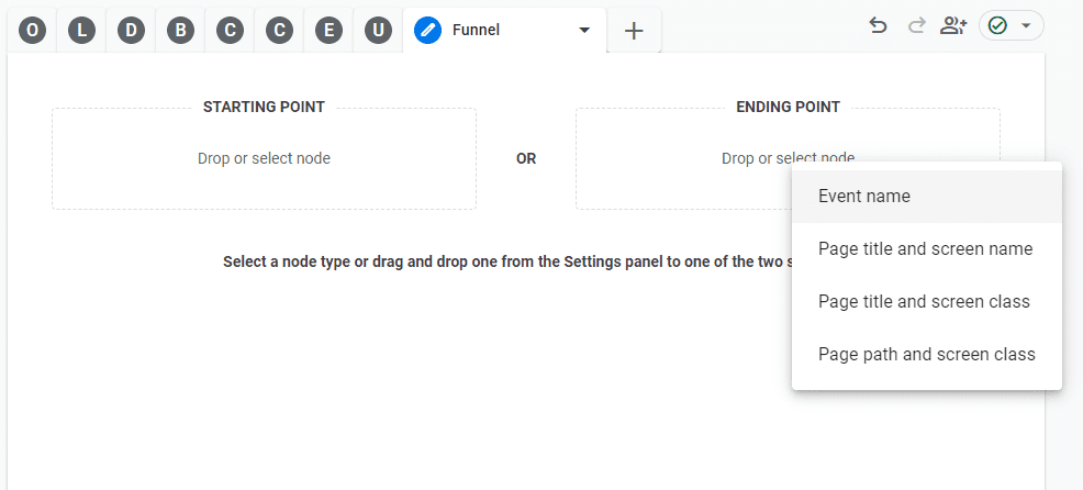 Click Start over, then select Event name as the Ending Point for the Funnel report in Organic search traffic report in GA4 
