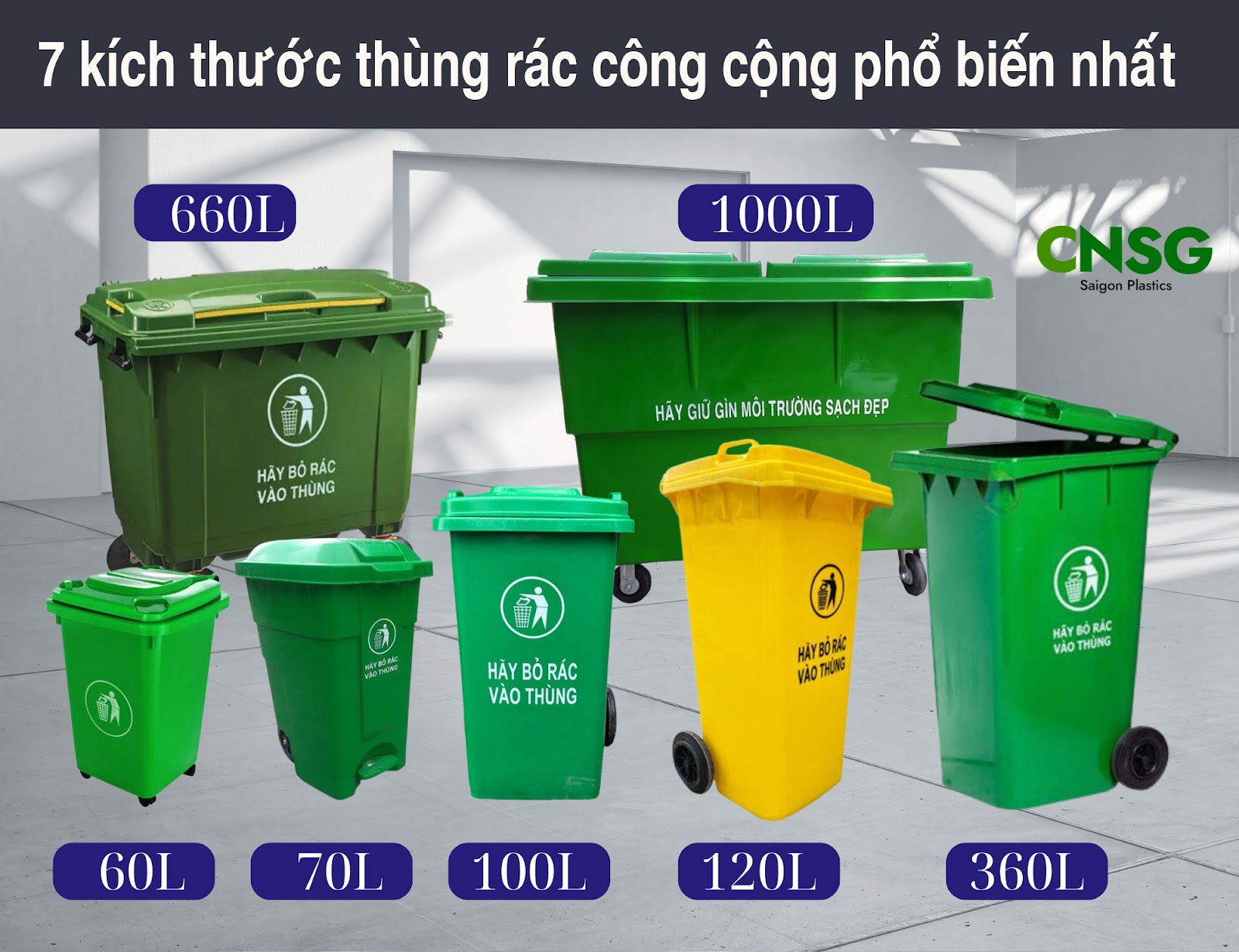 7 Kích thước thùng rác công cộng phổ biến nhất | Nhựa Sài Gòn