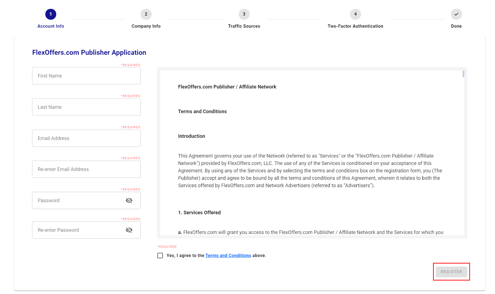 FlexOffers - account creation stage 1