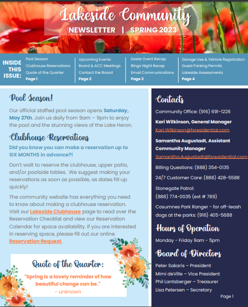 Lakeside Community Owners Association Newsletter 