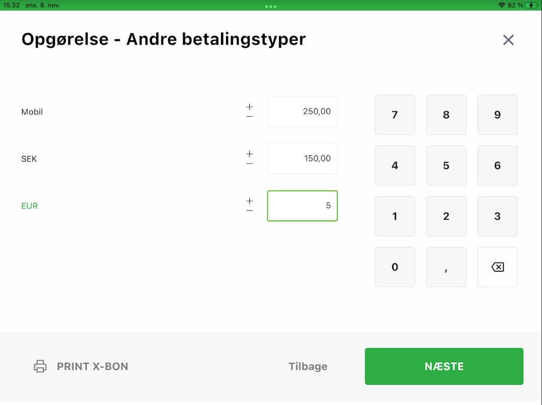 Opgørelse - andre betalingstyper