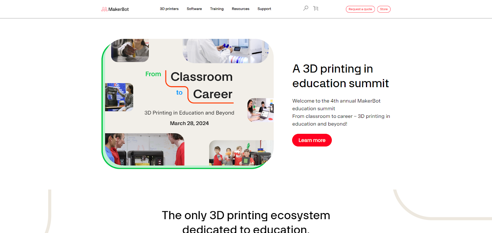 A screenshot of MakerBot's website