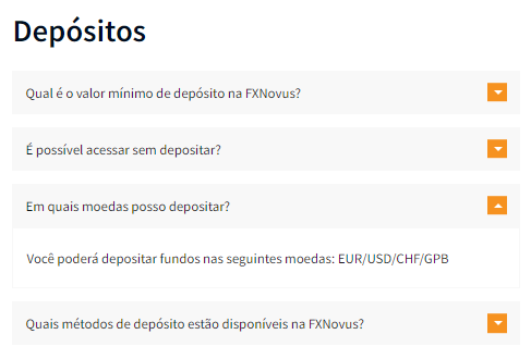 Moedas dos Métodos de Pagamento da FXNovus