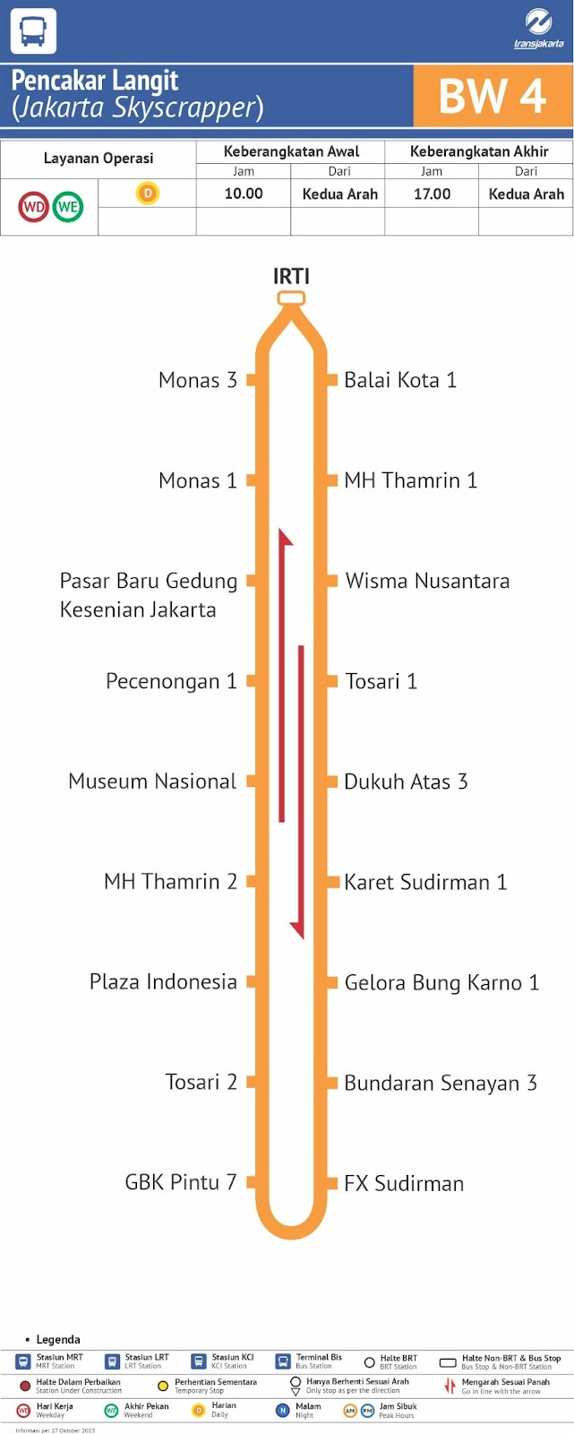 Peta perjalanan BW4: Pencakar Langit&nbsp;(Jakarta Skyscrapers). Sumber:&nbsp;transjakarta.co.id