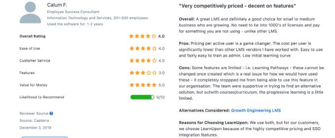 LearnUpon review on Capterra