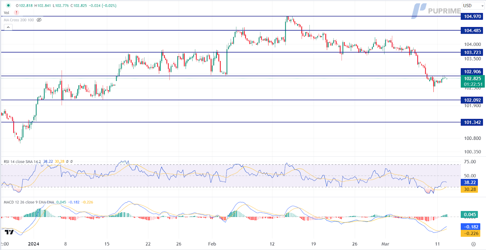 dollar index dxy price chart prop trading 12 March 2024