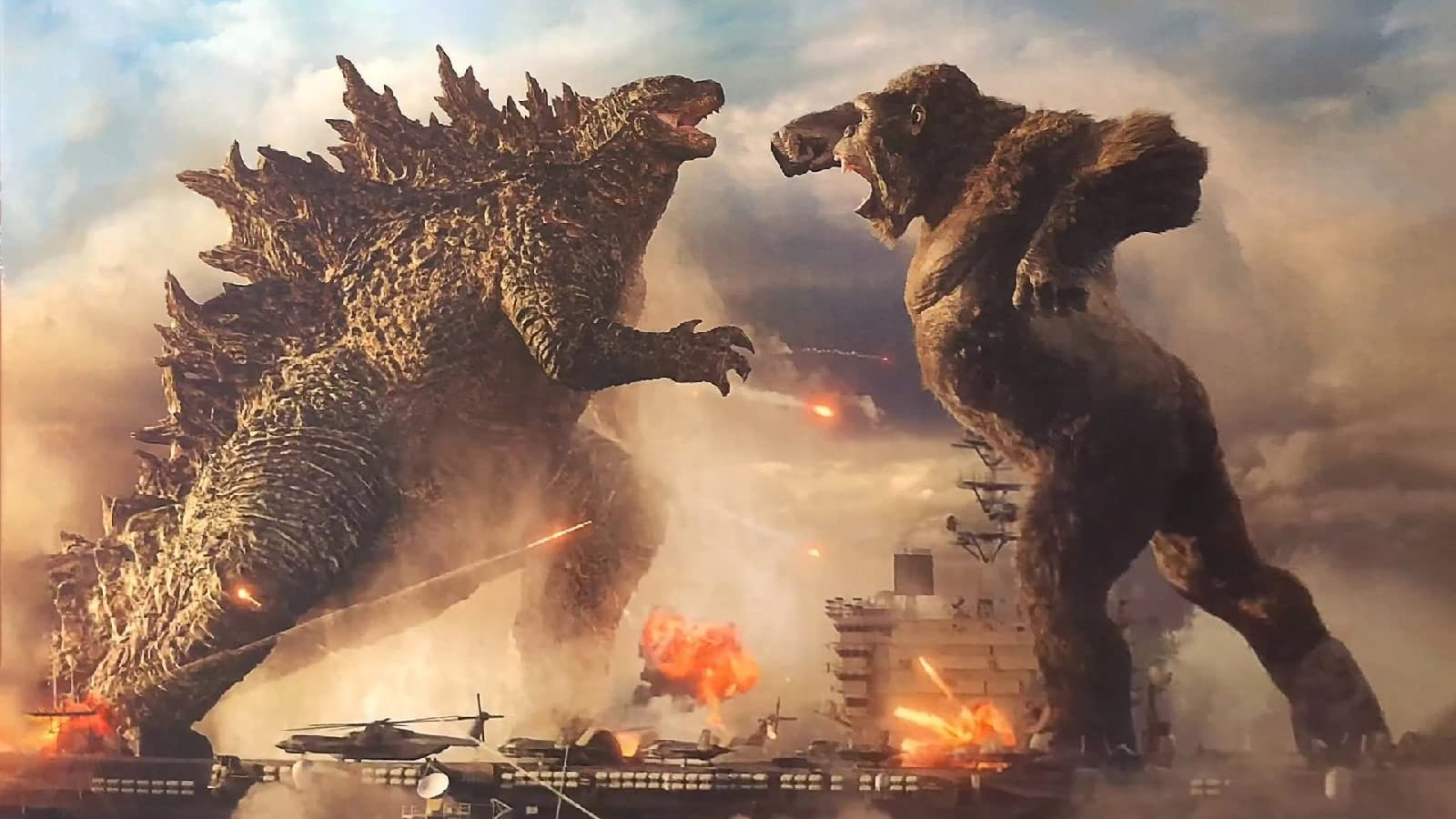 Godzilla y King Kong peleando