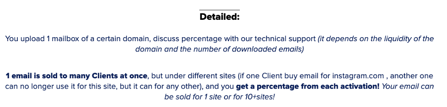 Figure 1. Kopeechka buys email addresses for possible illicit use.