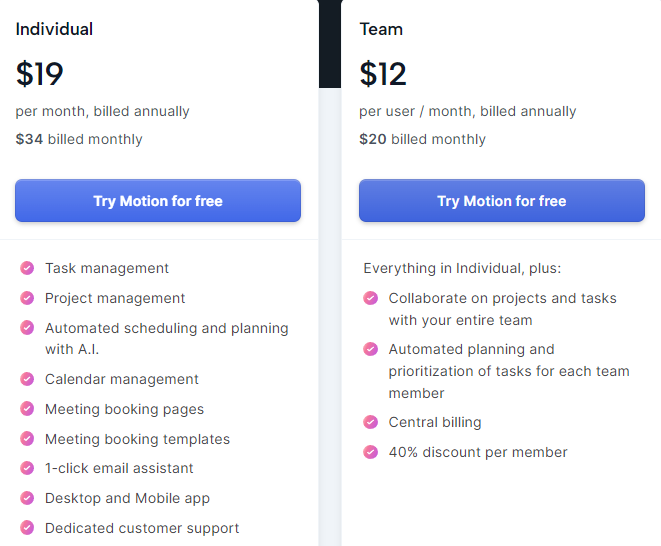 Motion Pricing Plans