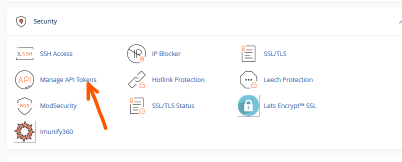 manage API tokens in cPanel