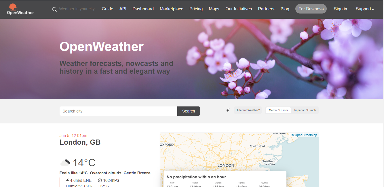 WeatherMap website that provide historical weather data