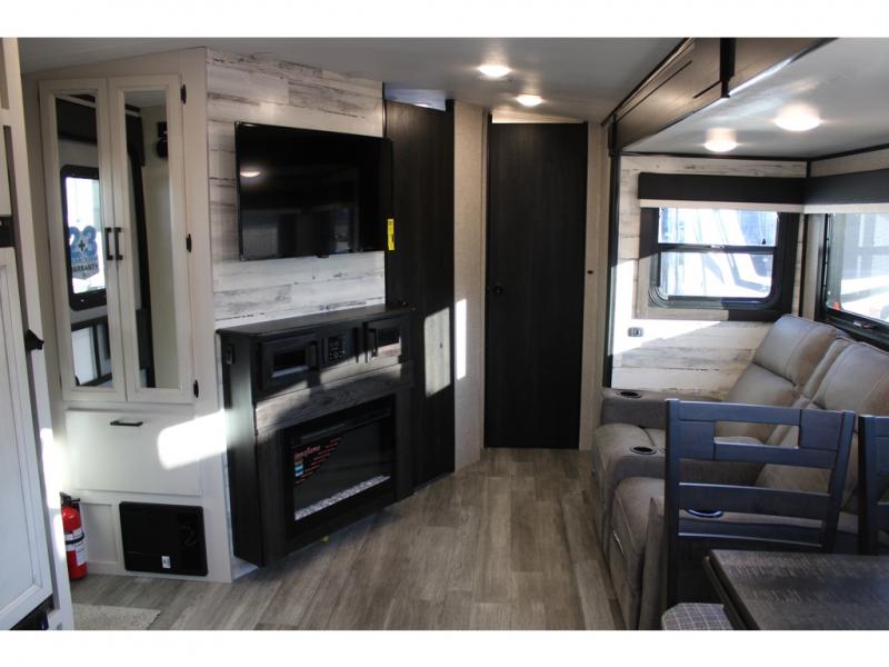 The entertainment unit on this RV is perfect for movie night.