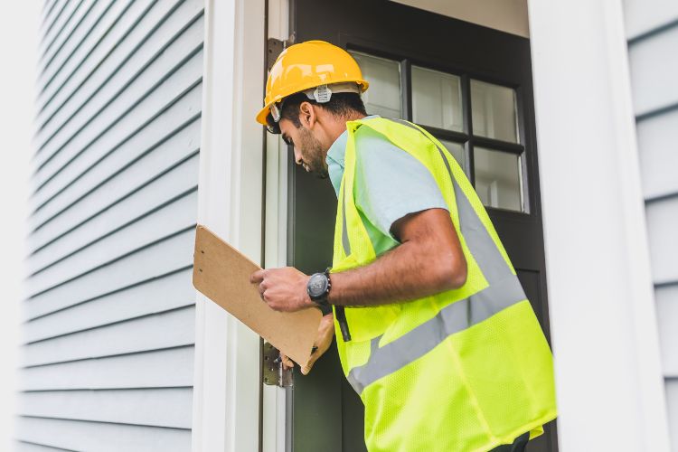 Man in Yellow Safety Reflective jacket doing a home inspection