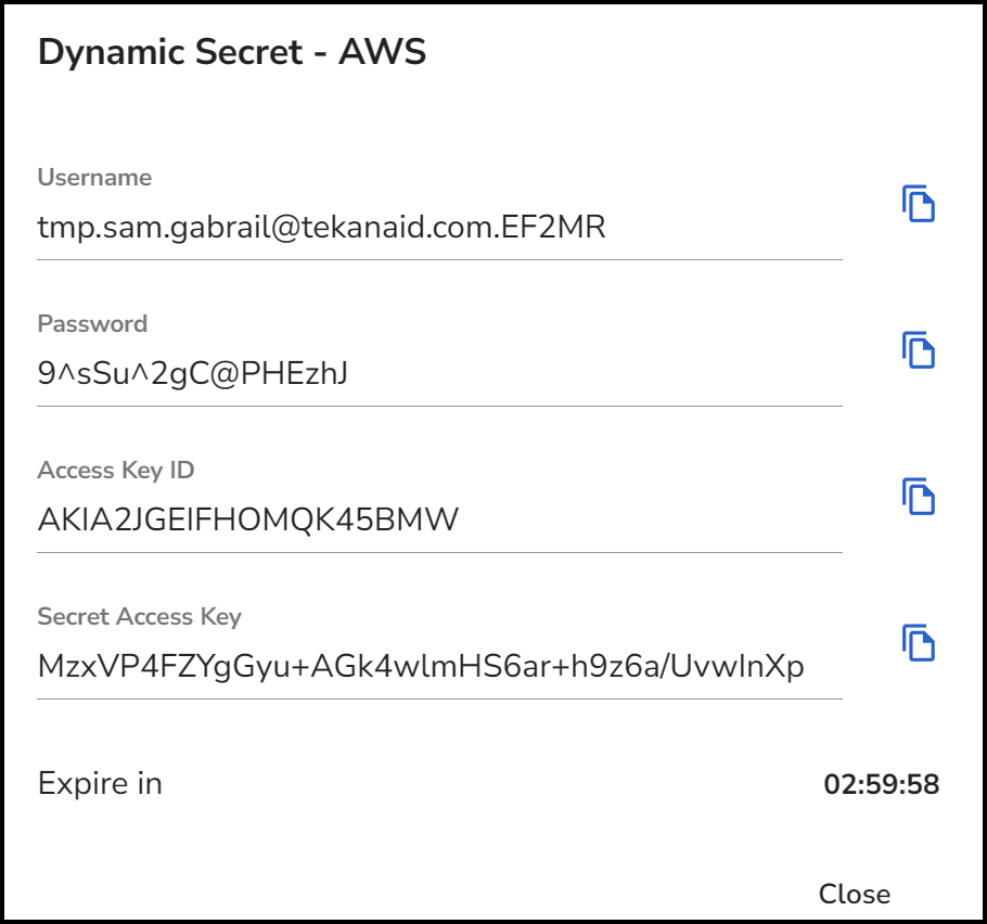 Dynamic AWS Secret Received