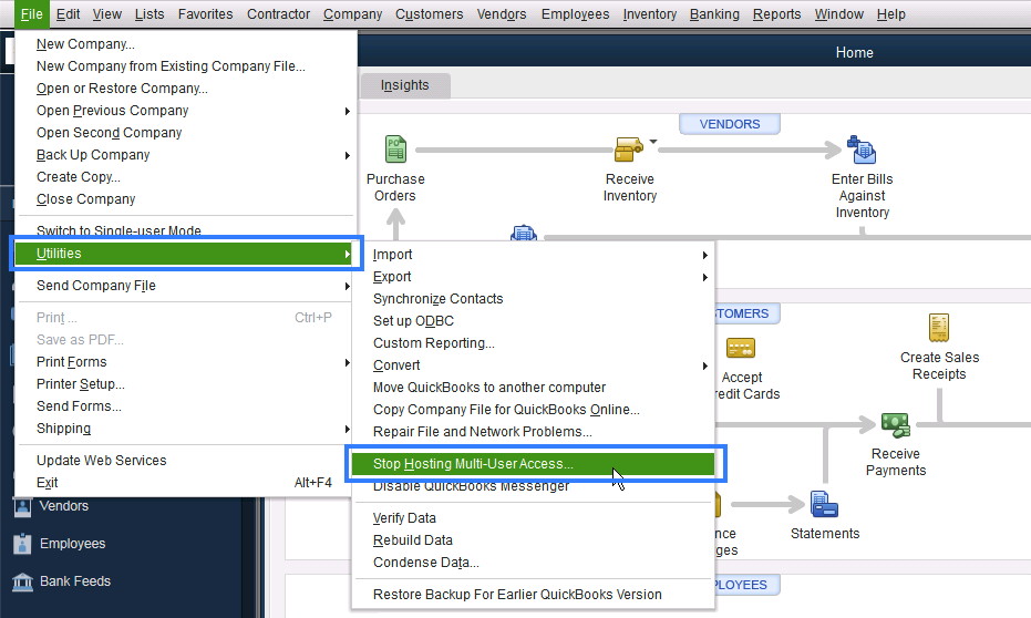 Turn off hosting on your quickbooks workstations