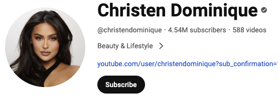 
 Screenshot of Christen’s YouTube page