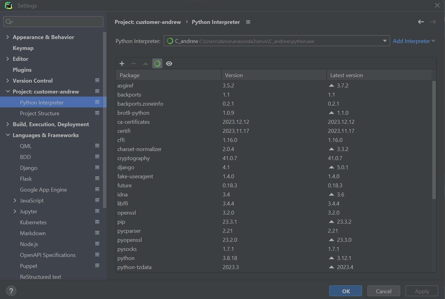 Select the python venv you just created and double check all of the ...