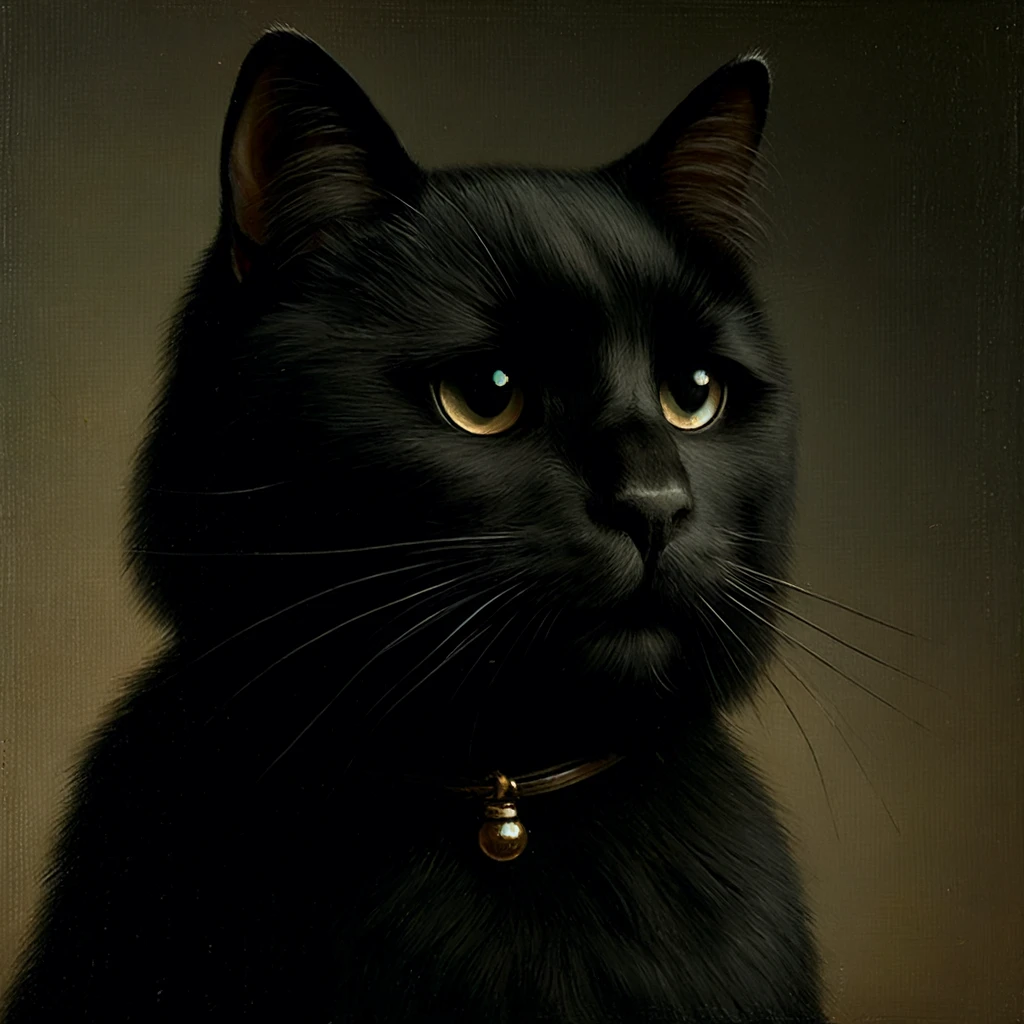 A portrait of a black cat