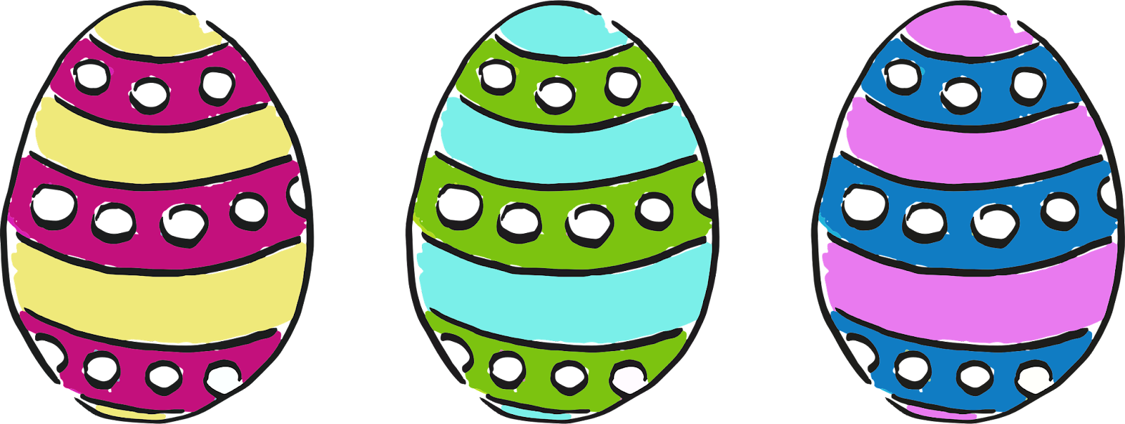 image of three colorful decorated eggs