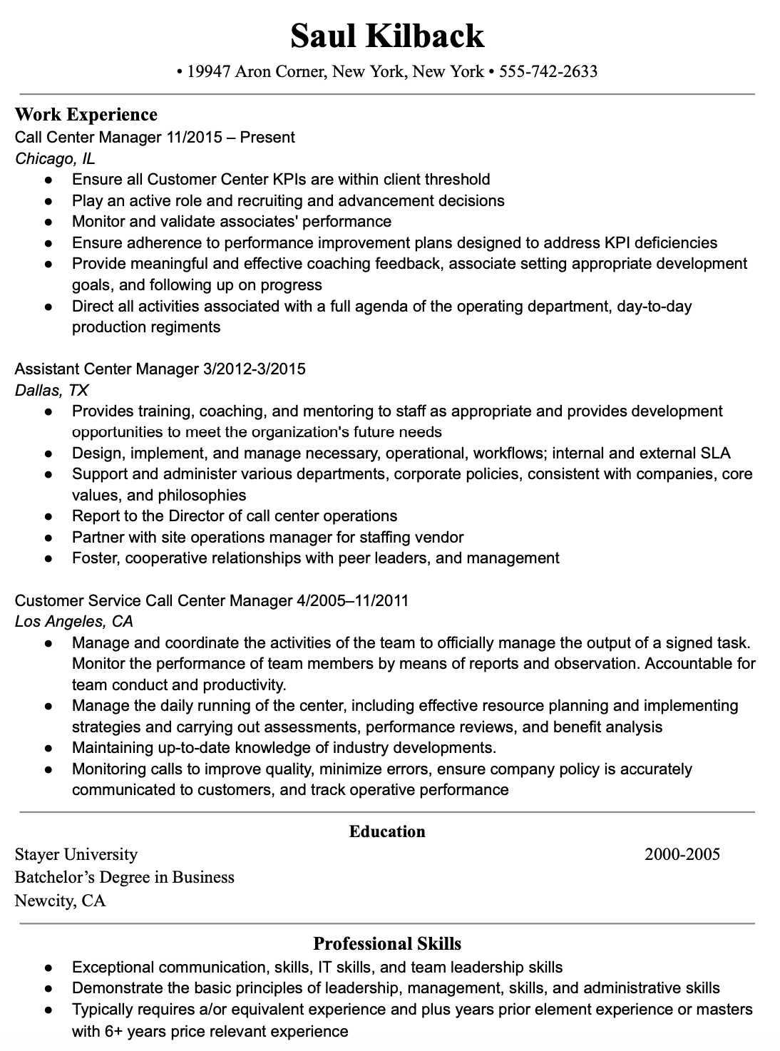 call center resume examples, call center manager resume template 