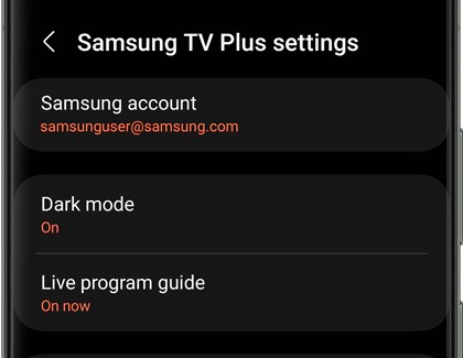 Samsung TV Plus settings screen on a Galaxy S23 Ultra