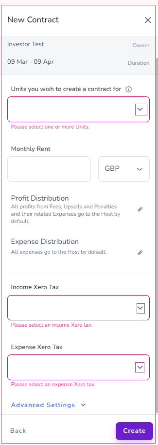 in the new drawer select at least one or more units, an income Xero tax and an expense Xero tax - Zeevou