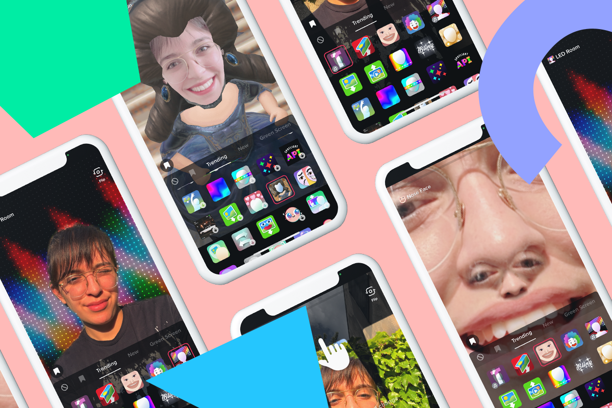 random photos of screensavers in phones, from left to right - a lady smiling at the camera, another lady with a hair filter, a lady with face on her nose