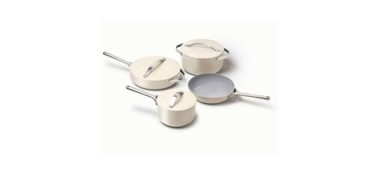 4 ceramic-coated white pans