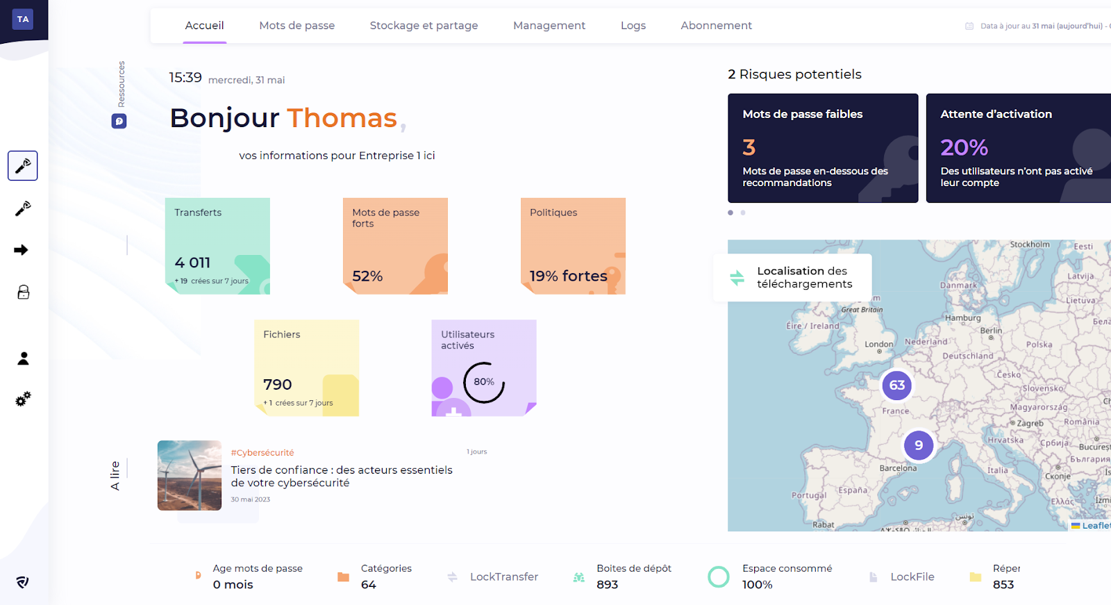 Aperçu du dashboard LockSelf qui offre des fonctionnalités de traçabilité avancées pour les entreprises.