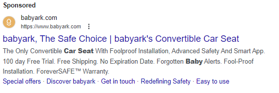 Baby Ark search ad