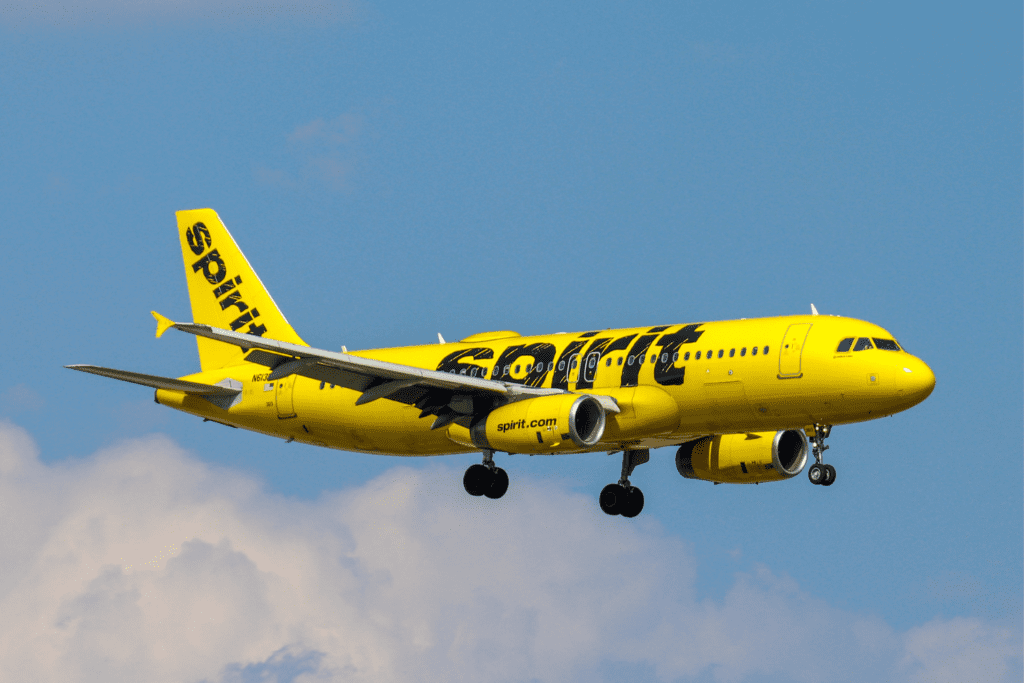 Spirit airlines flight up in the sky