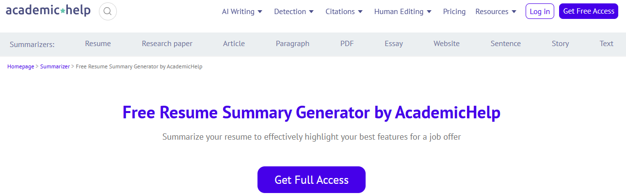 AcademicHelp.net Resume Summary Generator