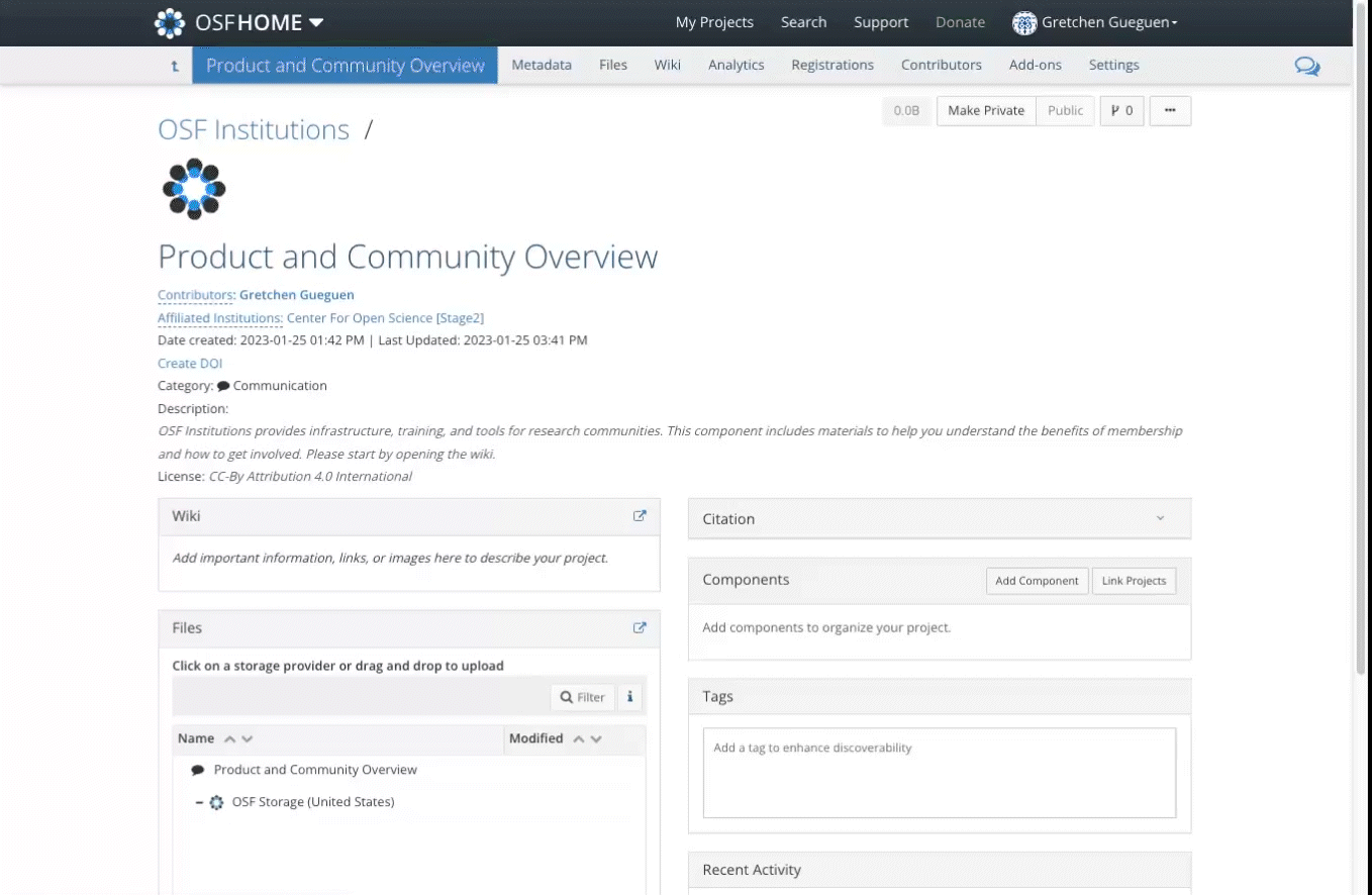 gif showing user adding meta data to their OSF project to increases discoverability 