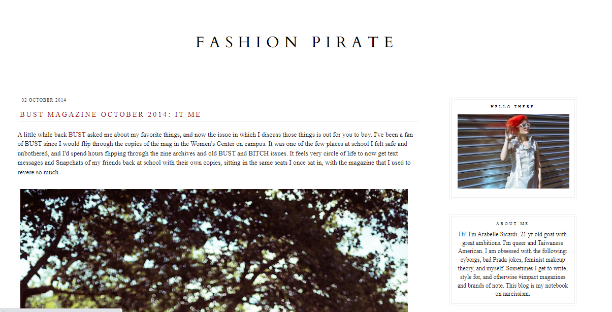Front Page of The Blog Fashion Pirate