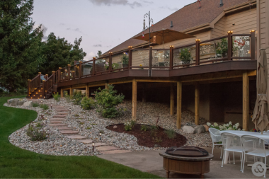 multi tier composite deck with stairs and railings custom built